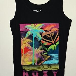 Roxy Black Tank with Neon Tropical Palm Graphic